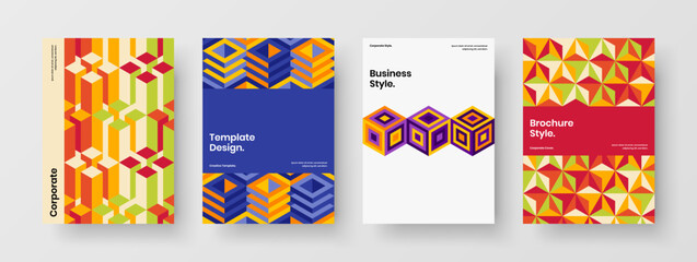 Amazing catalog cover vector design layout set. Trendy geometric tiles company brochure template bundle.