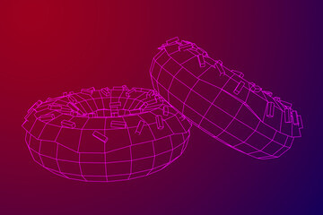 Donut with glaze and powder. Simple modern design. Wireframe vector.