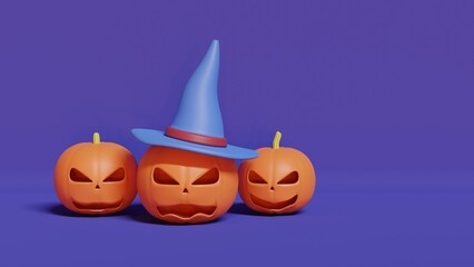 Three pumpkins for Halloween. 3d illustration.