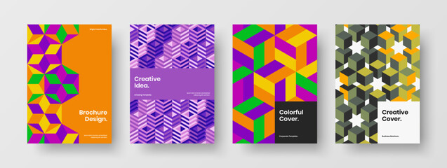 Abstract brochure A4 design vector illustration bundle. Premium mosaic pattern book cover template composition.