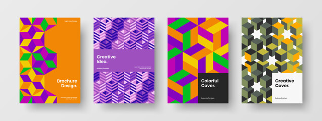 Fototapeta premium Abstract brochure A4 design vector illustration bundle. Premium mosaic pattern book cover template composition.