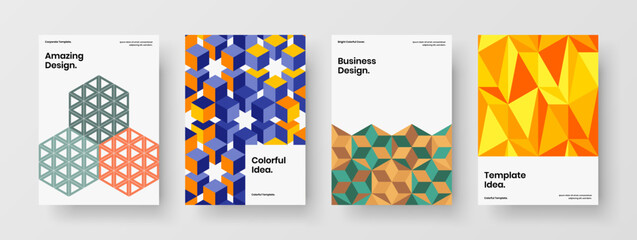 Fototapeta premium Fresh mosaic shapes booklet layout composition. Premium pamphlet A4 design vector concept collection.