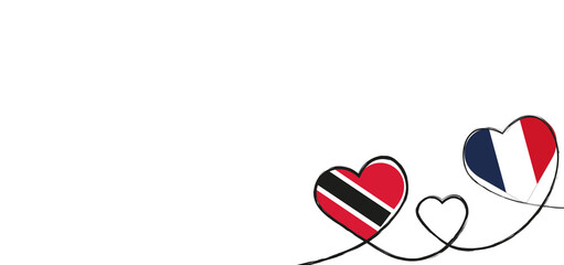 Drei Herzen mit der Flagge von Frankreich und Trinidad und Tobago