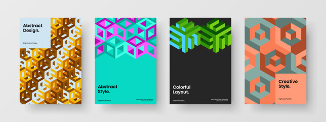 Naklejka premium Fresh geometric shapes poster concept bundle. Isolated corporate brochure A4 design vector layout set.