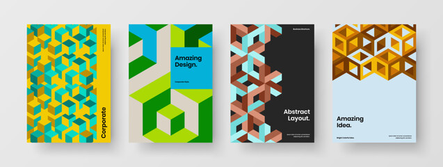 Naklejka premium Simple mosaic shapes corporate brochure template bundle. Amazing magazine cover design vector illustration composition.