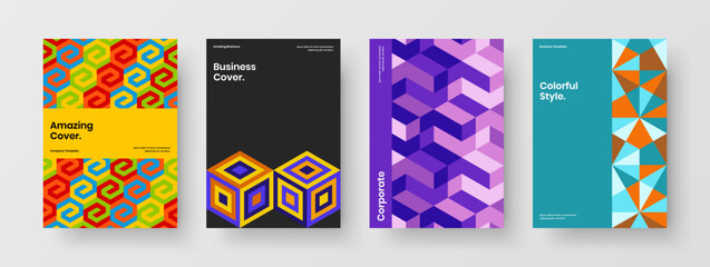 Obraz premium Abstract geometric tiles placard concept composition. Isolated catalog cover vector design layout bundle.