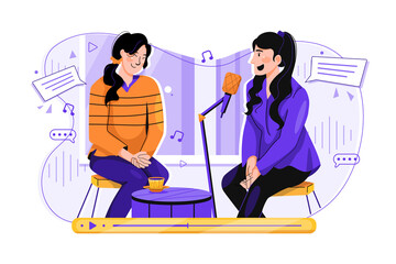 Podcast interview Illustration concept on white background