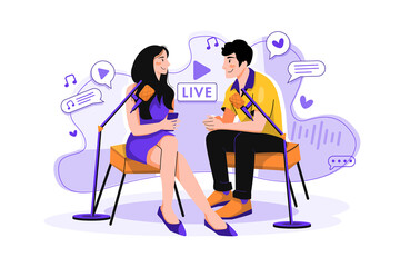 Couple with microphone works with a live recording