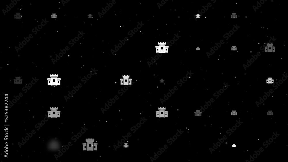 Poster template animation of evenly spaced castle symbols of different sizes and opacity. animation of tran
