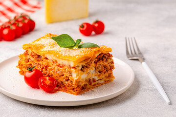 Traditional lasagna with bolognese sauce