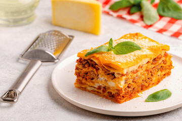 Traditional lasagna with bolognese sauce
