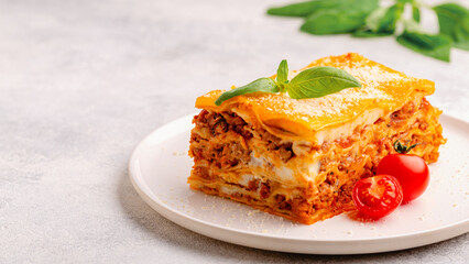 Traditional lasagna with bolognese sauce