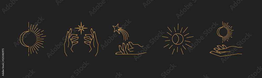 Canvas Prints aesthetic astral hands. collection of cosmic and celestial elements with sun, moon and stars. isolat