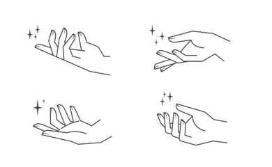 Mystic palm hands vector linear drawing. Line vector illustration. Aesthetic simple design.