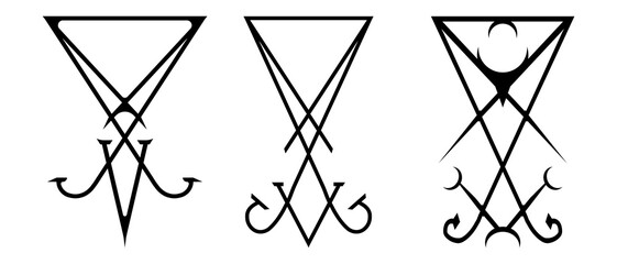 Sigil of Lucifer icon, sticker or t-shirt print design illustration in Gothic style isolated on white background. Vector EPS 10 - obrazy, fototapety, plakaty