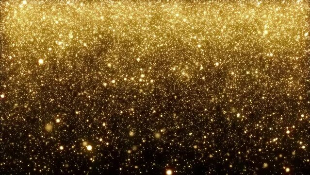 Looping animated christmas background of golden light particles falling on dark background