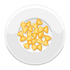 Illustration of Italian pasta farfalle on plate. Culinary image for menu and restaurants.