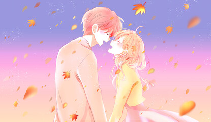 幸せそうな男女　秋