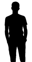Silhouette of a teenager on a white background looks away