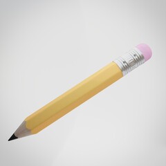 3d rendering yellow pencil on white background, back to school