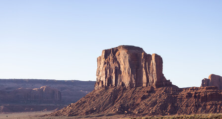 Desert Rocky Mountain American Landscape. Morning Sunny Sunrise Sky. Oljato-Monument Valley, Utah, United States. Nature Background