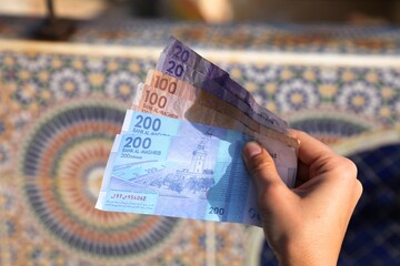 Morocco currency dirham banknotes - obrazy, fototapety, plakaty