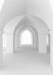 Hallway of castle or ancient mosque with columns