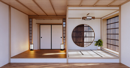 Japan style Big living area in luxury room or hotel japanese style decoration.3D rendering