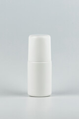 Skincare and cosmetology vertical mockup. Unbranded white plastic flacon for cosmetics products. Branding identity template for text and design