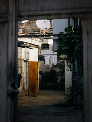 The typical style of former soviet buildings in the Baku city. Buildings with balcony and laundry