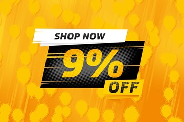 9 nine Percent off sale discount shopping banner. wedding design