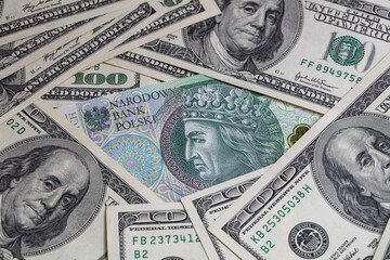 100 US  dollar and 100 polish zloty banknotes