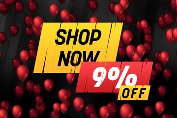 9 nine Percent off sale discount shopping banner. frame poster