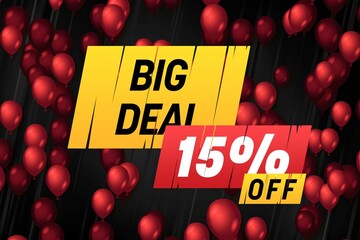 15 fifteen Percent off sale discount shopping banner. poster abstract