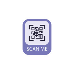 QR code sticker for payments and mobile app with inscription scan me, flat vector illustration isolated on white.