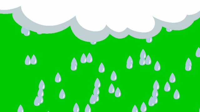 rain drops on the window, animated raindrops with cloudy clouds, on a green screen background.