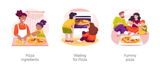 Fototapeta premium Homemade pizza isolated cartoon vector illustration set