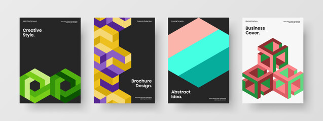 Fototapeta premium Premium company brochure vector design illustration collection. Creative geometric hexagons journal cover template set.