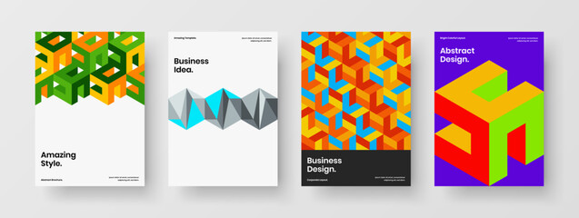 Fototapeta premium Vivid catalog cover A4 design vector template bundle. Bright geometric shapes brochure illustration composition.