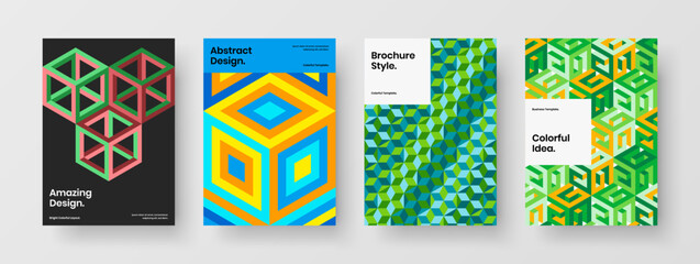 Obraz premium Simple geometric hexagons corporate identity layout set. Vivid book cover A4 design vector concept bundle.
