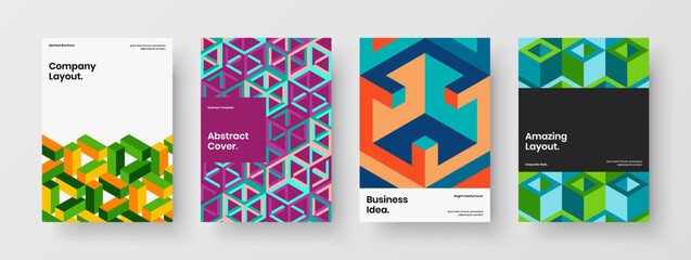 Obraz premium Creative mosaic pattern placard layout bundle. Original company brochure design vector template set.