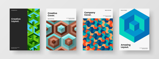Amazing mosaic pattern company cover concept set. Isolated corporate identity A4 design vector layout bundle.