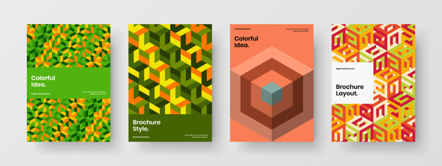 Naklejka premium Isolated corporate brochure design vector layout composition. Creative mosaic tiles booklet illustration bundle.