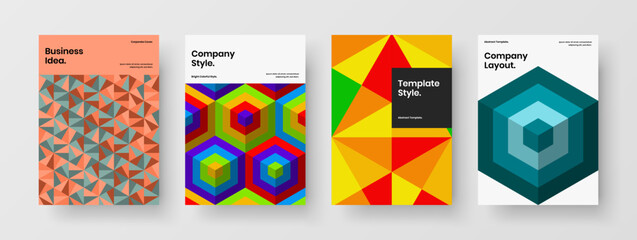Premium mosaic hexagons booklet template bundle. Fresh brochure A4 vector design concept collection.