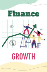Finance growth banner for financial advisor or wealth management, flat vector.
