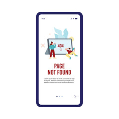 Page not found 404 error for mobile app onboarding screen vector illustration.