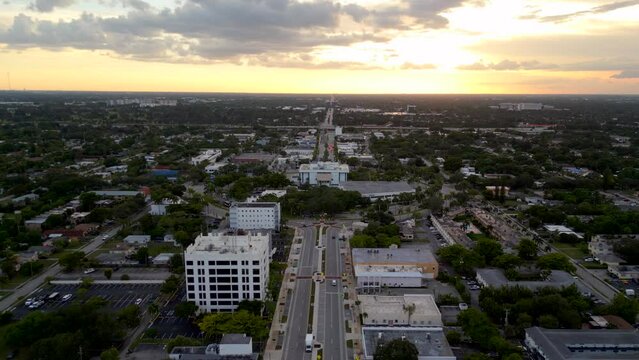 Aerial video Hollywood City Hall Florida at sunset