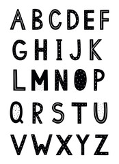 Hand-drawn English alphabet. Uppercase black letters. Vector illustration