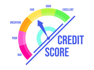 Fair credit score. Credit rating indicator with a direction arrow from bad to excellent, isolated on white background. Credit score gauge. Design for apps and websites. Vector illustration