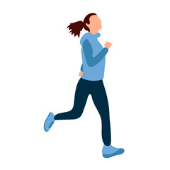 Fototapeta na wymiar Running girl illustration vector isolated on white background. A beautiful slender girl in a sports uniform is engaged in fitness, sports, trains. the woman is running. morning run.